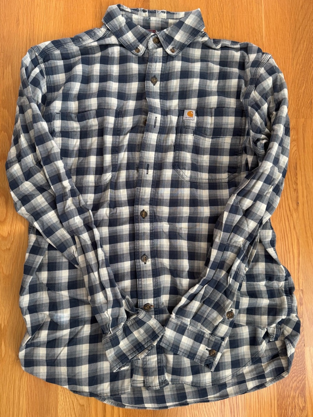 Carhartt Men's Navy and White Plaid Button-Down Shirt
